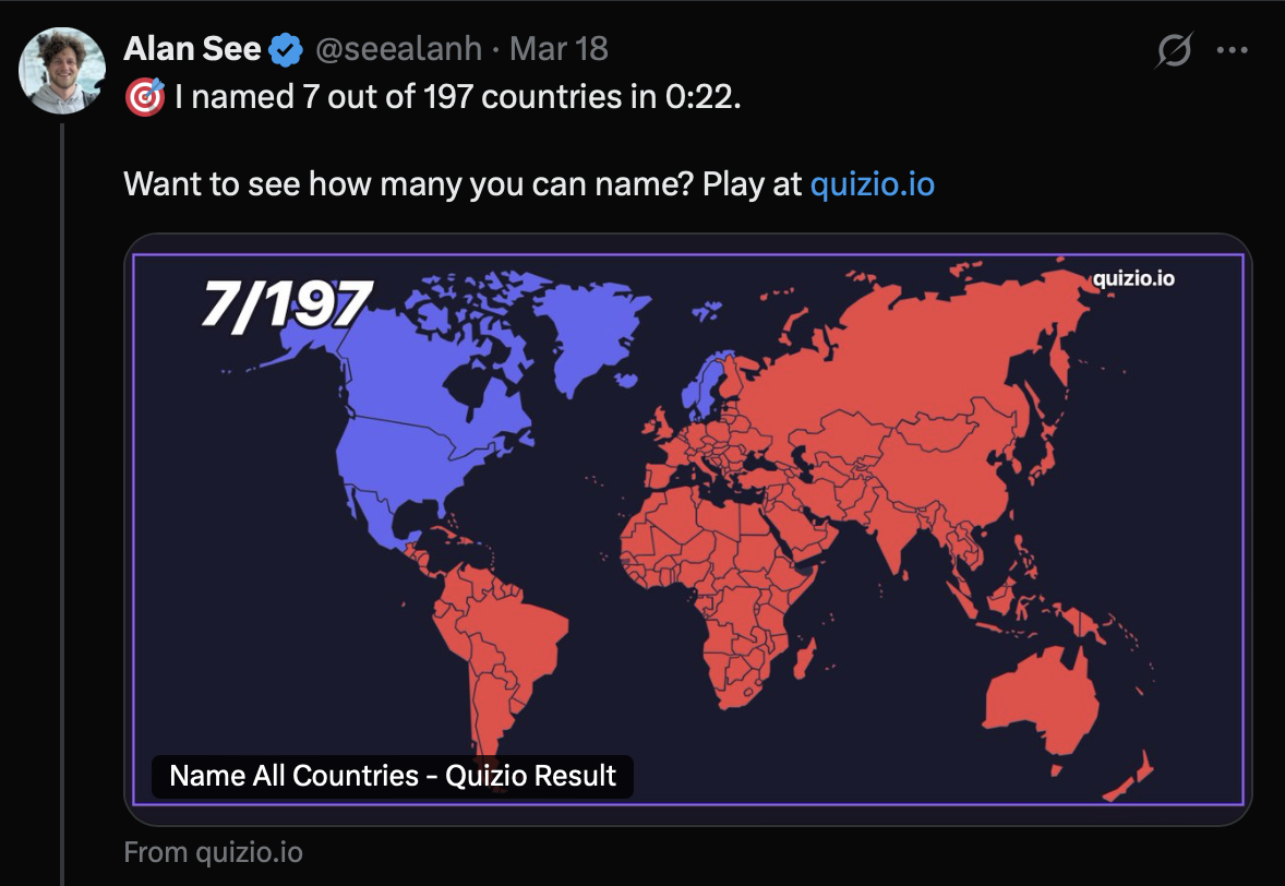Example tweet with quiz result